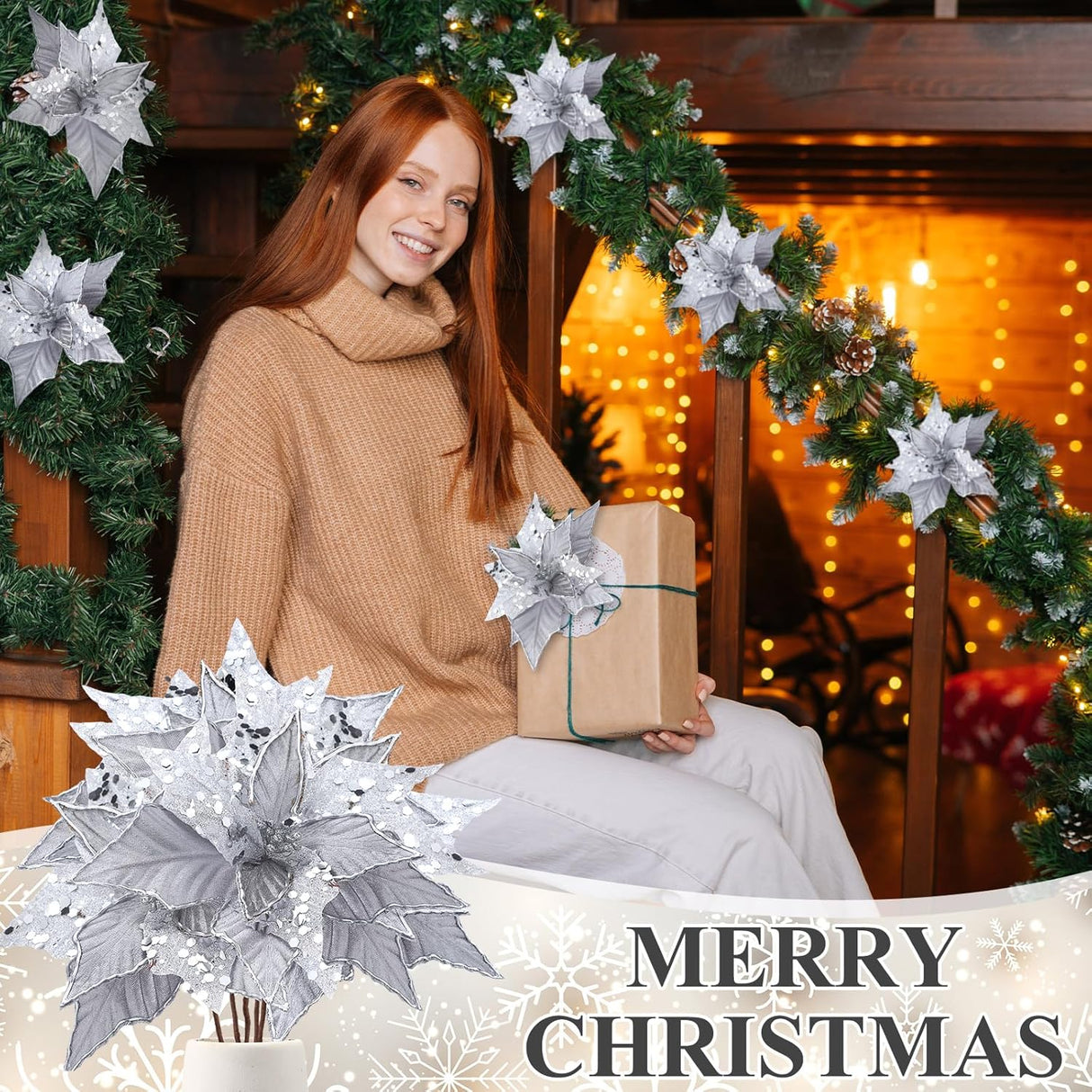 Flores Poinsettia Artificial Hotop 6 Pcs 11 Pulgadas Decorativas