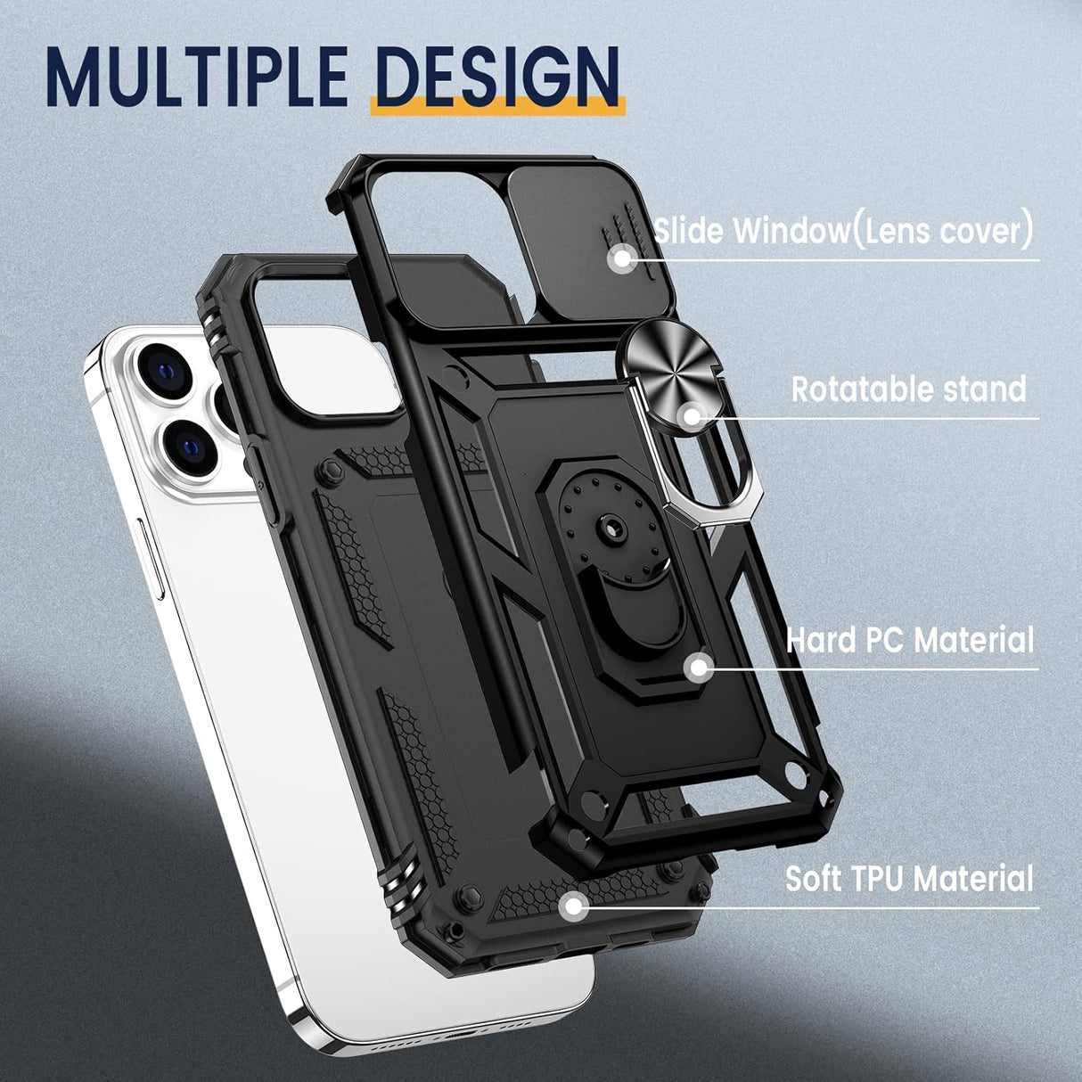 Goton Armor - Funda para iPhone 13 Pro Max con soporte para cámara deslizante y soporte de grado militar a prueba de golpes, resistente a prueba de golpes, con soporte magnético para montaje de coche para iPhone 13 Pro Max 6.7.