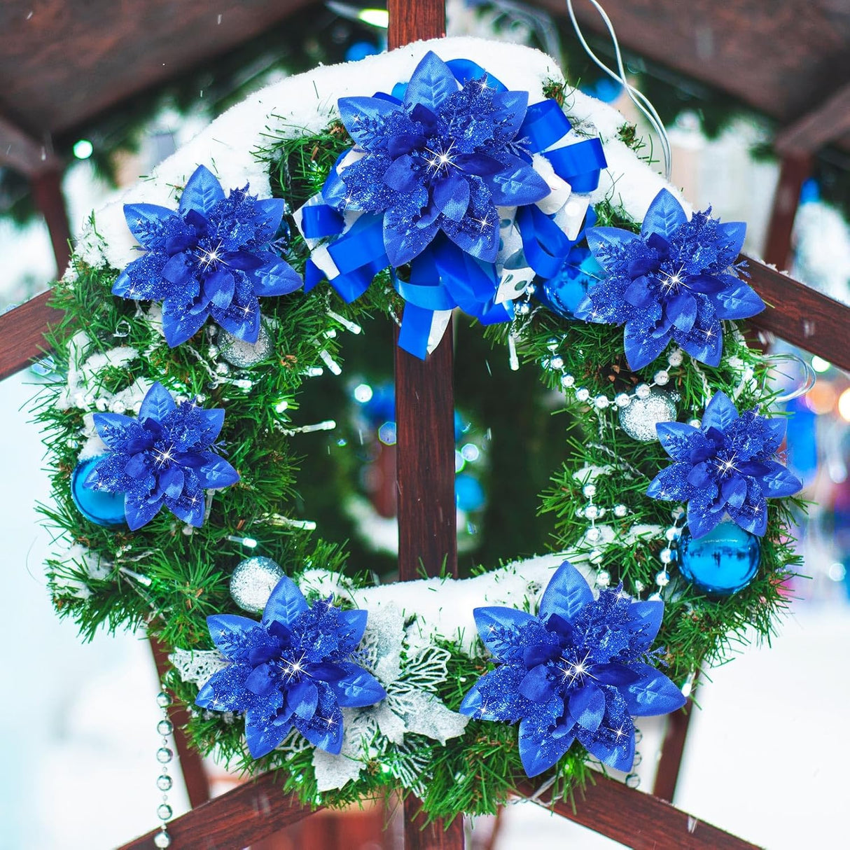 Flores Artificiales Poinsettia, Decoración Navidad, 36 Pcs