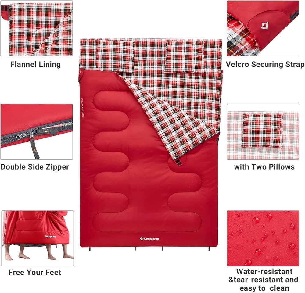 Saco de dormir doble de 20 grados para 2 personas rojo