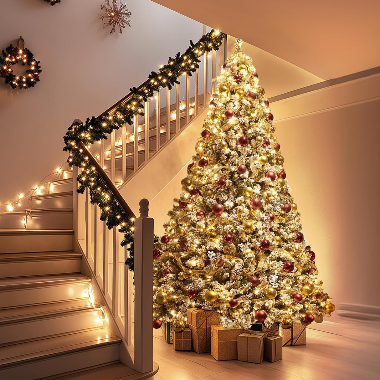 Árbol de Navidad Artificial Yaheetech 9ft con luces LED multicolor