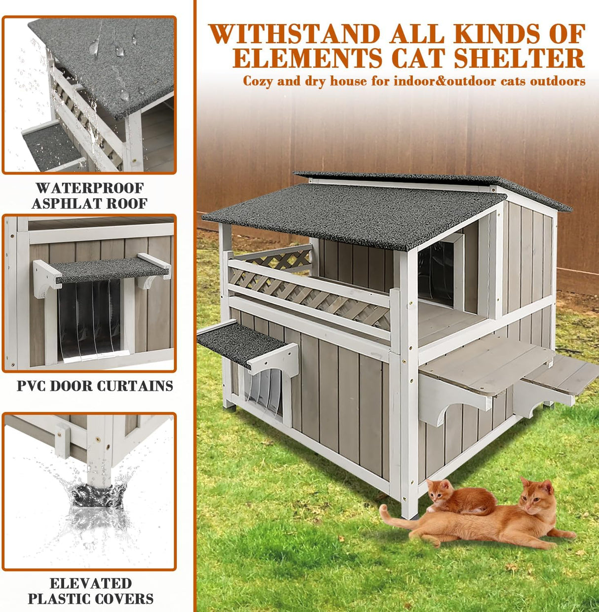 Casa para Gatos Exterior, Refugio Feral, Dos Pisos, Modelo 2023