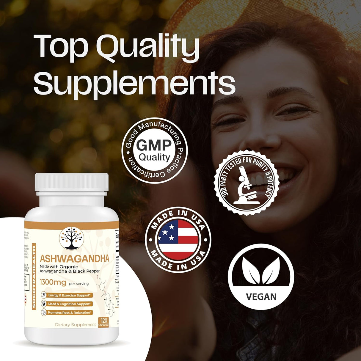 Ashwagandha con Pimienta Negra - Orgánico, 120 Cápsulas Veganas