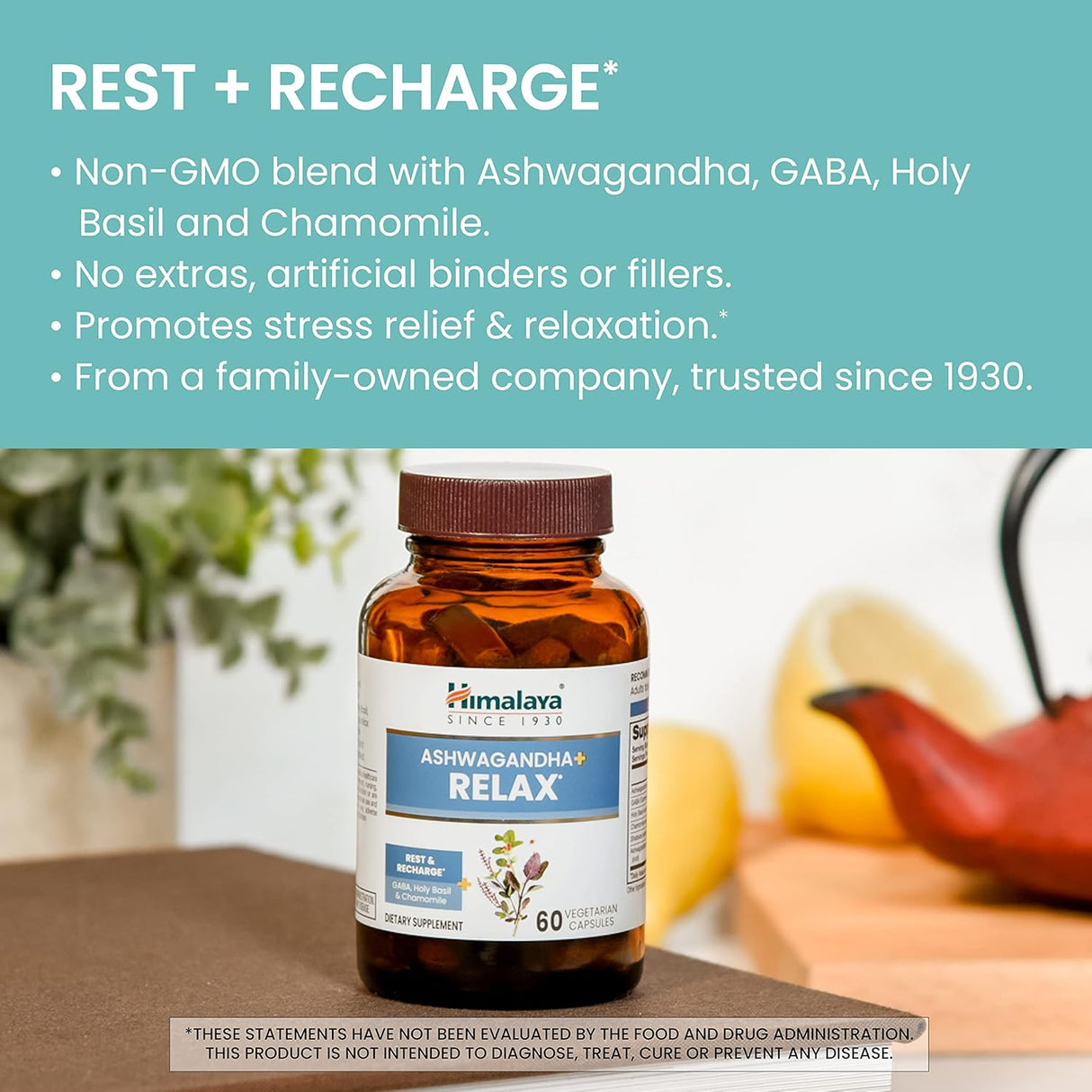 Ashwagandha+ Relax Himalaya, GABA, Albahaca Sagrada, 60 Cápsulas