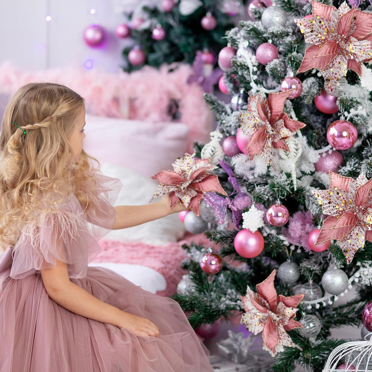 Flores Poinsettia Artificial Hotop 6 Pcs 11 Decoraciones Navideñas