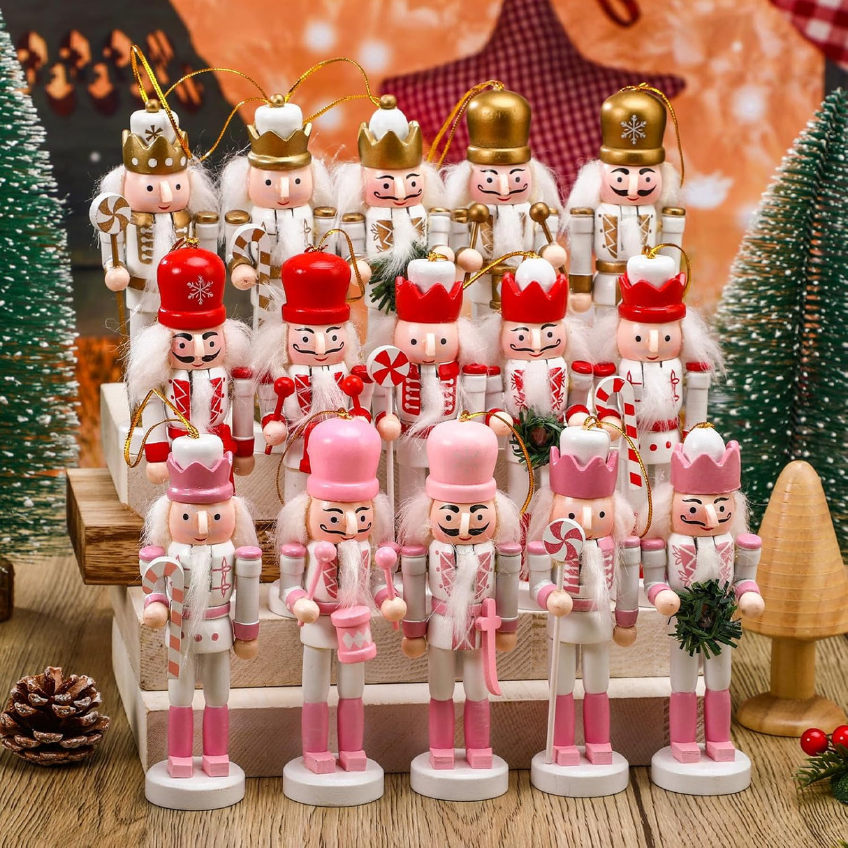 15 Piezas Adornos de Navidad Soldados Nutcracker de Madera