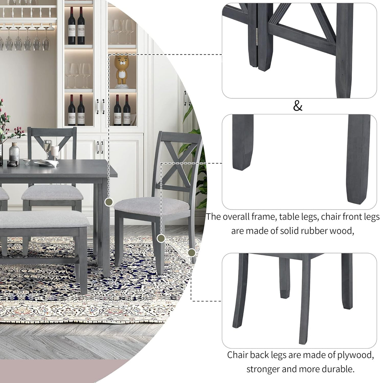 Juego de Comedor Familiar de 6 Piezas con Mesa Plegable