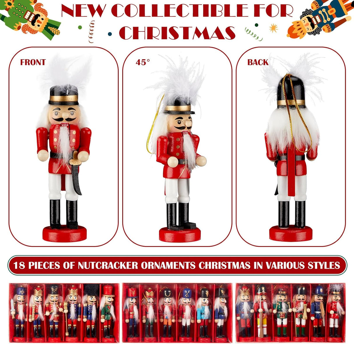 Conjunto de Adornos de Nutcracker Liliful 18 Pcs Decoración Navideña