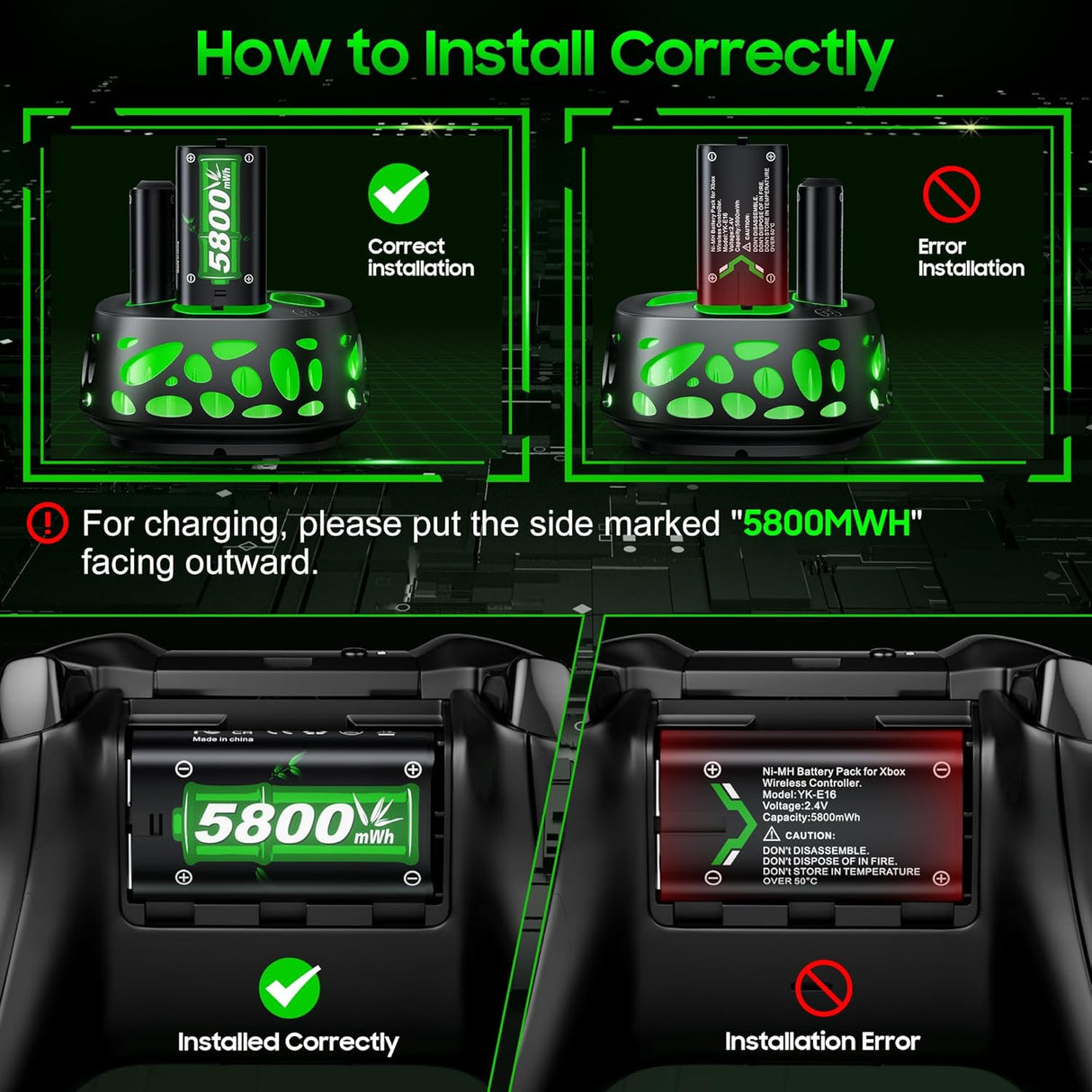 Batería Recargable para Xbox, 4x5800mWh, Carga Rápida, Series X|S
