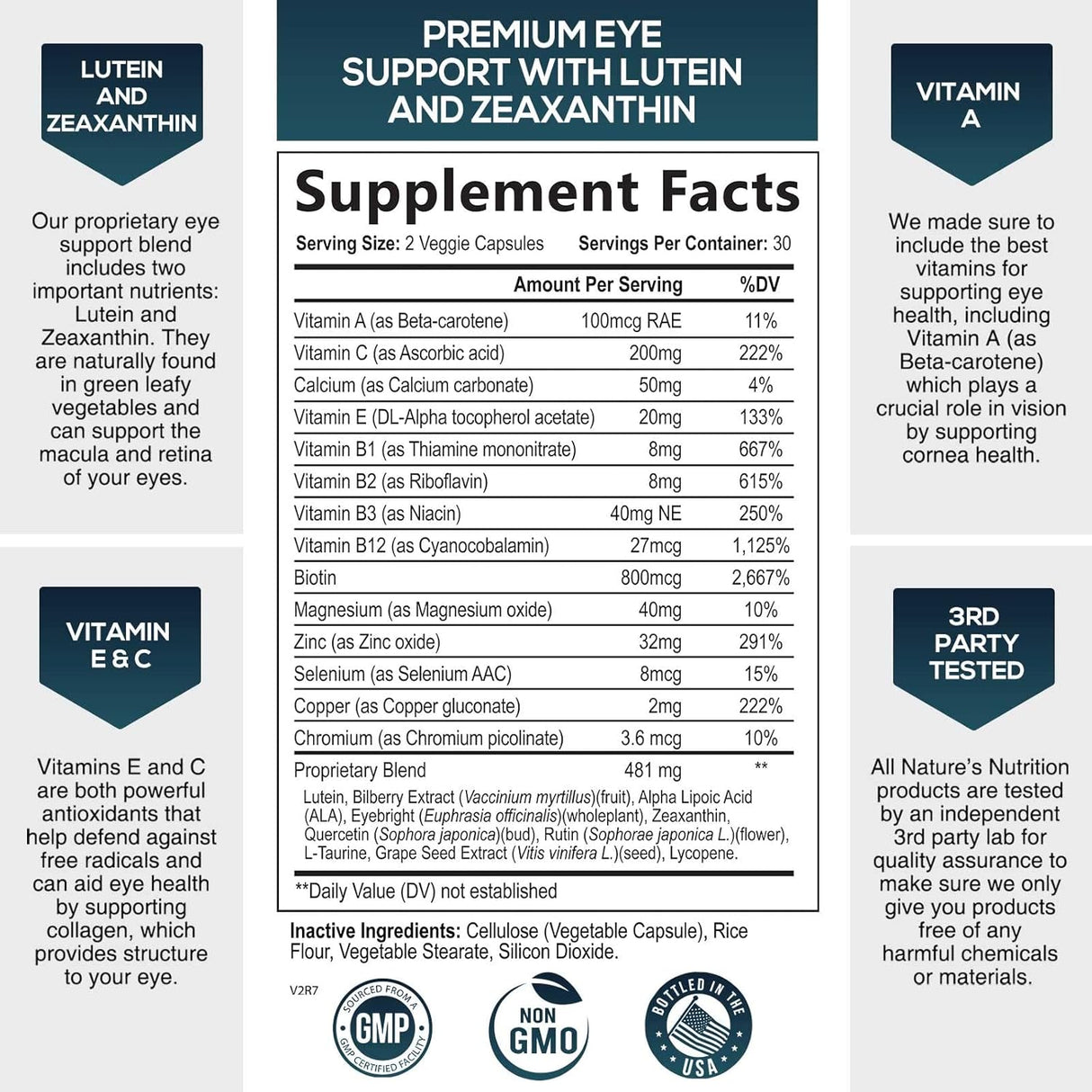 Suplemento Natures Nutrition apoya la fatiga ocular Vitamina