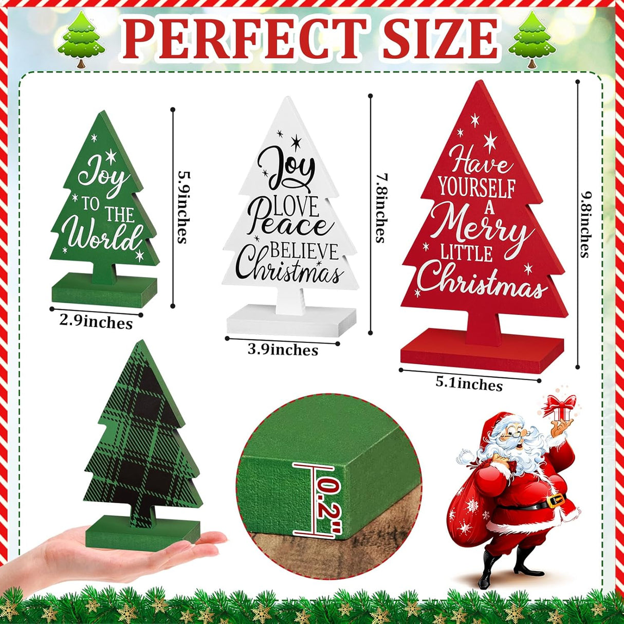 3 Pcs Árboles de Navidad de Madera, Decoración Rustica