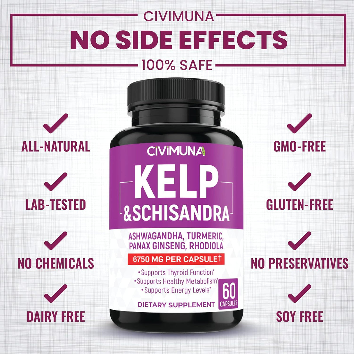 Cápsulas de algas Kelp 6550mg - Kelp Schisandra Ashwagandha