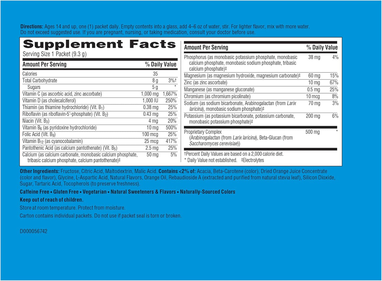 Emergen-C Immune+ Suplemento de Vitamina C, B, D – 50 sobres