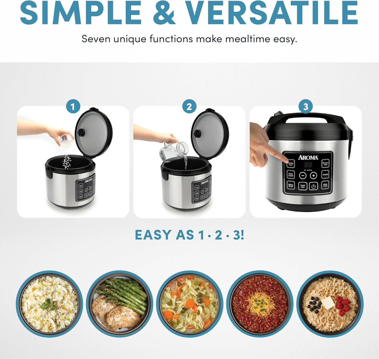 Arrocera Aroma 20 Tazas, Cocinera Lenta, Vaporera, ARC-150SB