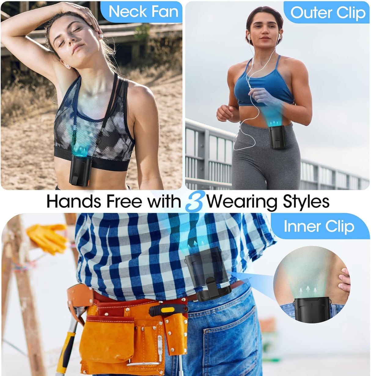 Ventilador portátil AI 2025, recargable, 4 velocidades, 6600RPM