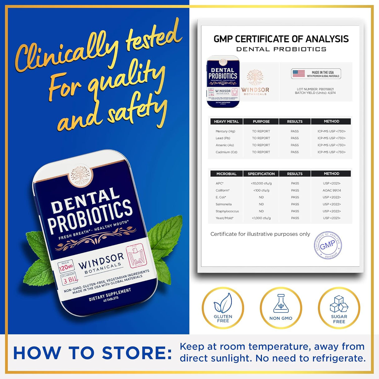 Probióticos Dentales 3BN CFU Lactobacillus Tablets Travel