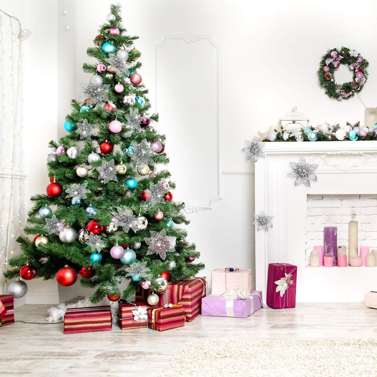 Flores Poinsettia Artificiales WILLBOND para Decoraciones Navideñas