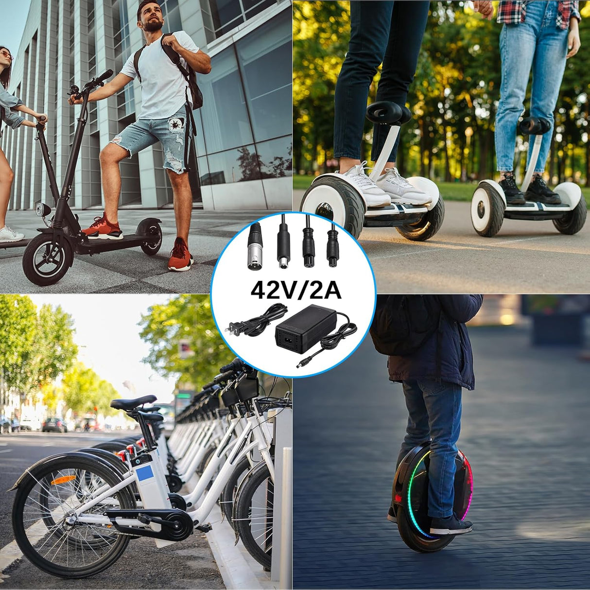 Cargador Rápido 42V 2A Universal para Baterías de 36V