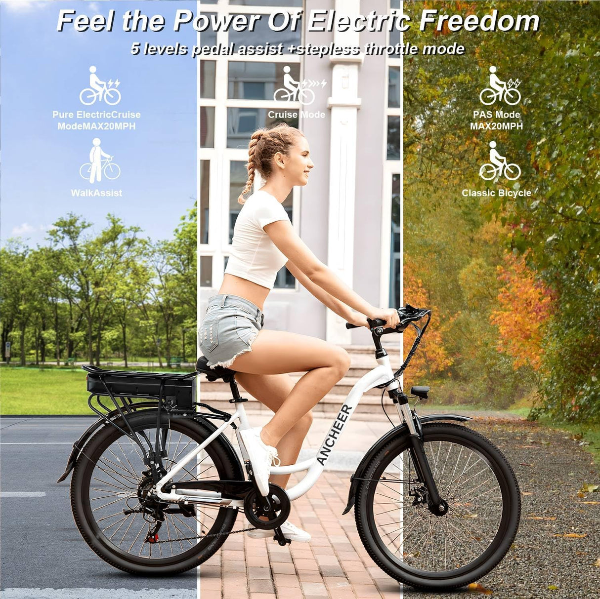 Bicicleta Eléctrica ANCHEER 48V 500Wh, 60 Millas, 7 Velocidades