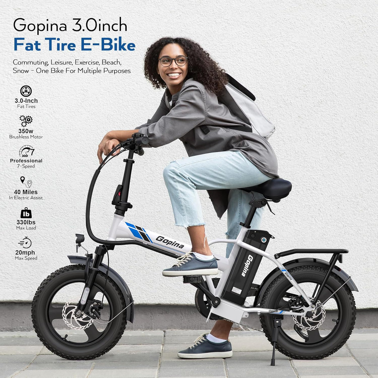 Bicicleta Eléctrica Vivi Gopina, 350W, Plegable, 40 Millas