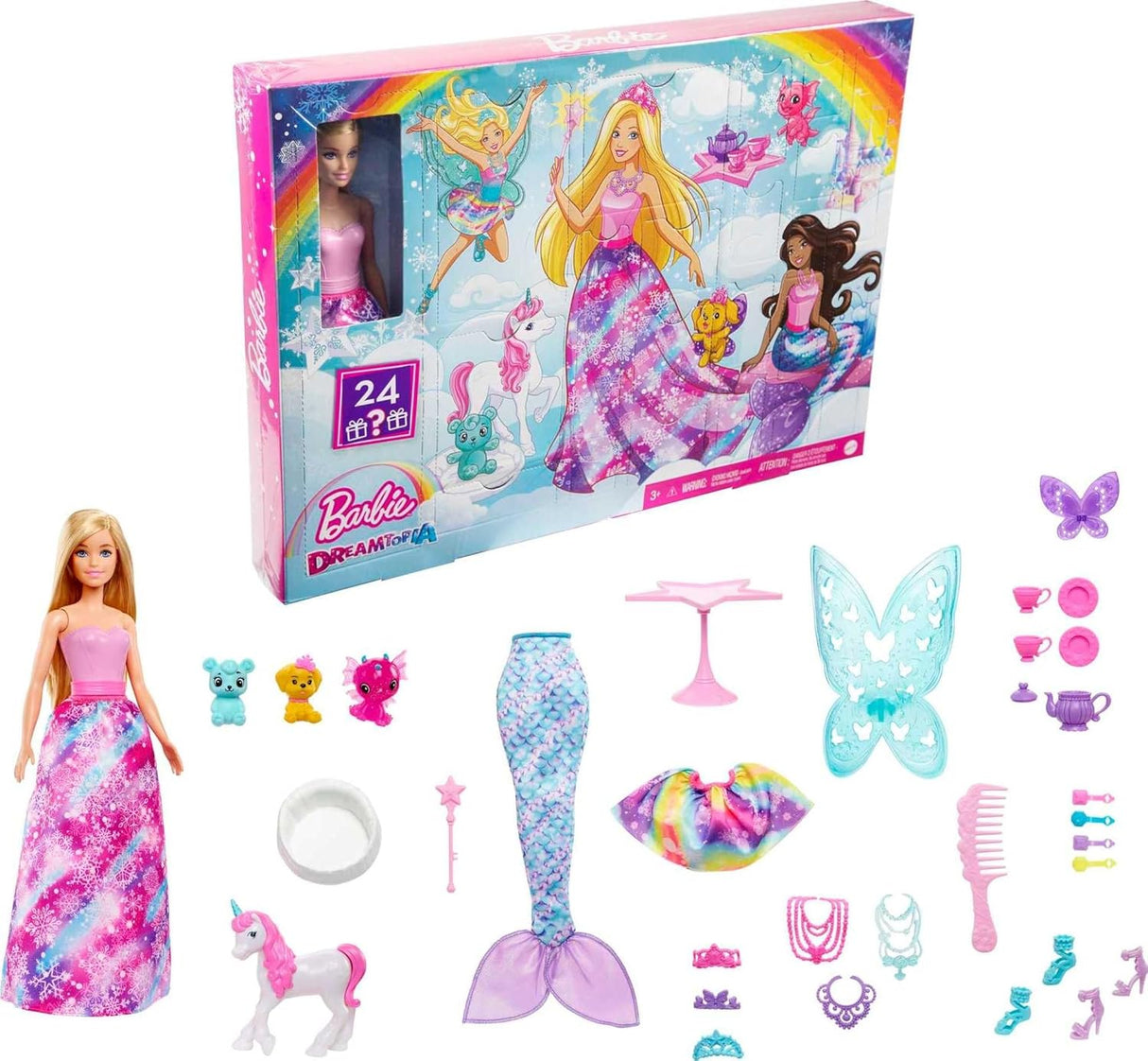Calendario de Adviento Barbie Dreamtopia, 24 Sorpresas, Muñeca, Pets, Accesorios