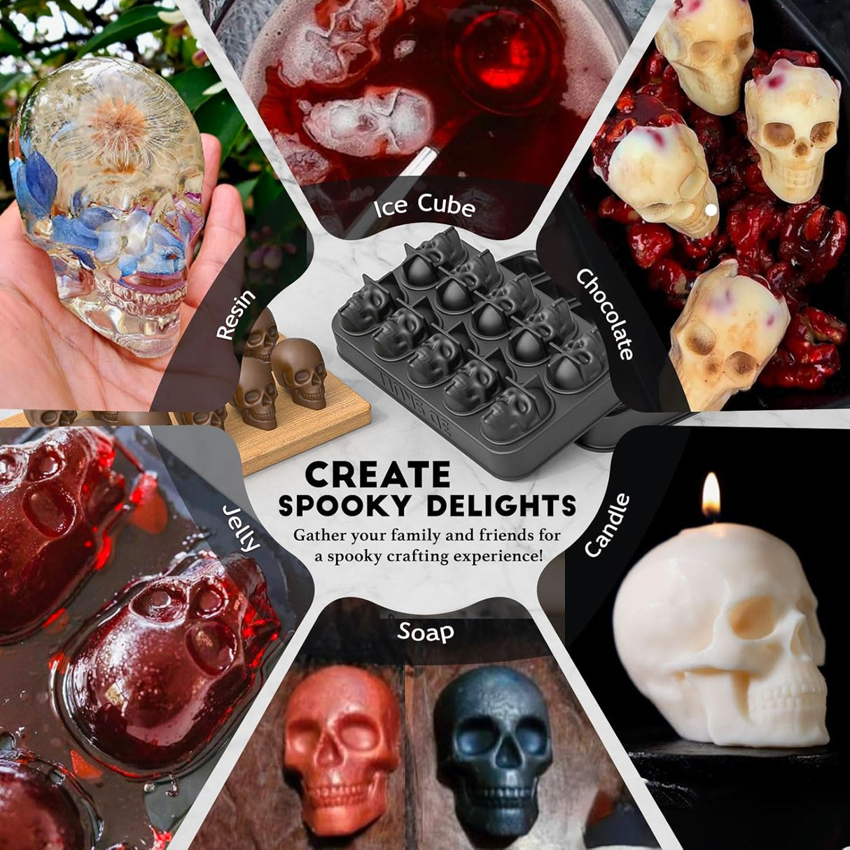 Molde de Hielo Calavera 3D, BPA-Free, 10 Cavidades, Halloween