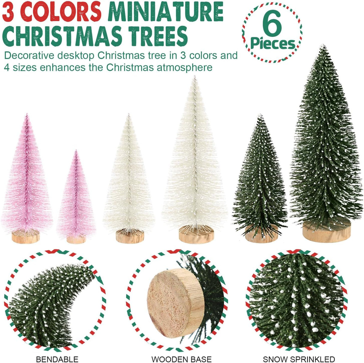 Mini Árboles de Navidad Artificiales, Decoración, 6 Piezas