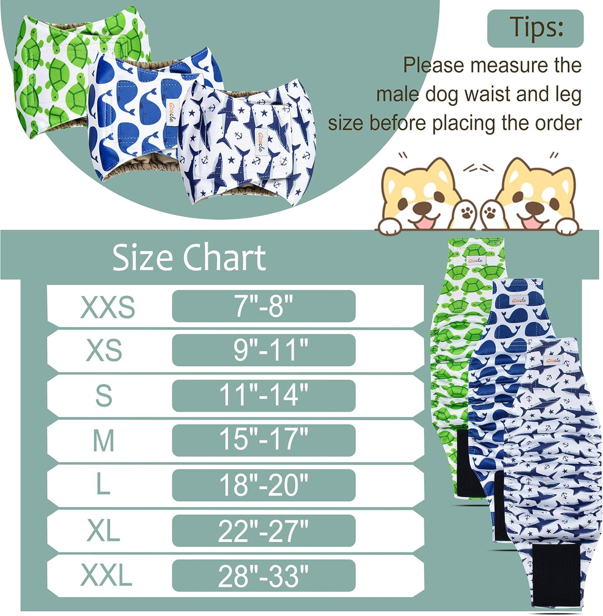 Grecle Pañales prémium para perros machos.Banda lavable para el vientre