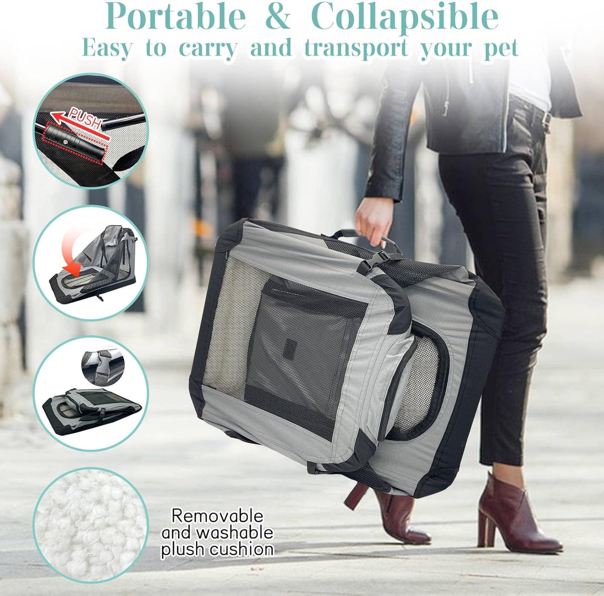 Transportín Grande para 2 Gatos, Fhiny, Plegable y Duradero