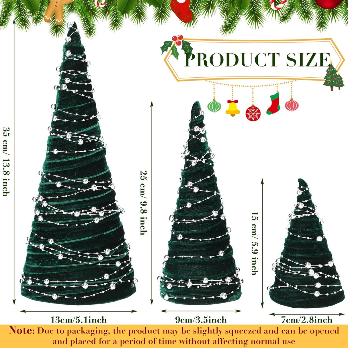 Juego de 3 Árboles de Navidad de Terciopelo, Decoración Moderna