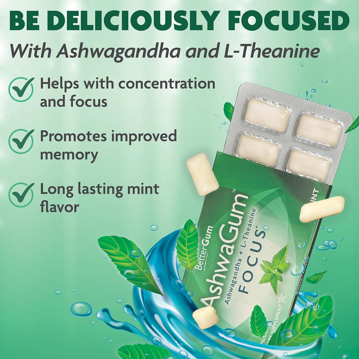 Goma de Concentración AshwaGum, BetterGum, Sin Azúcar, 6 Pzs