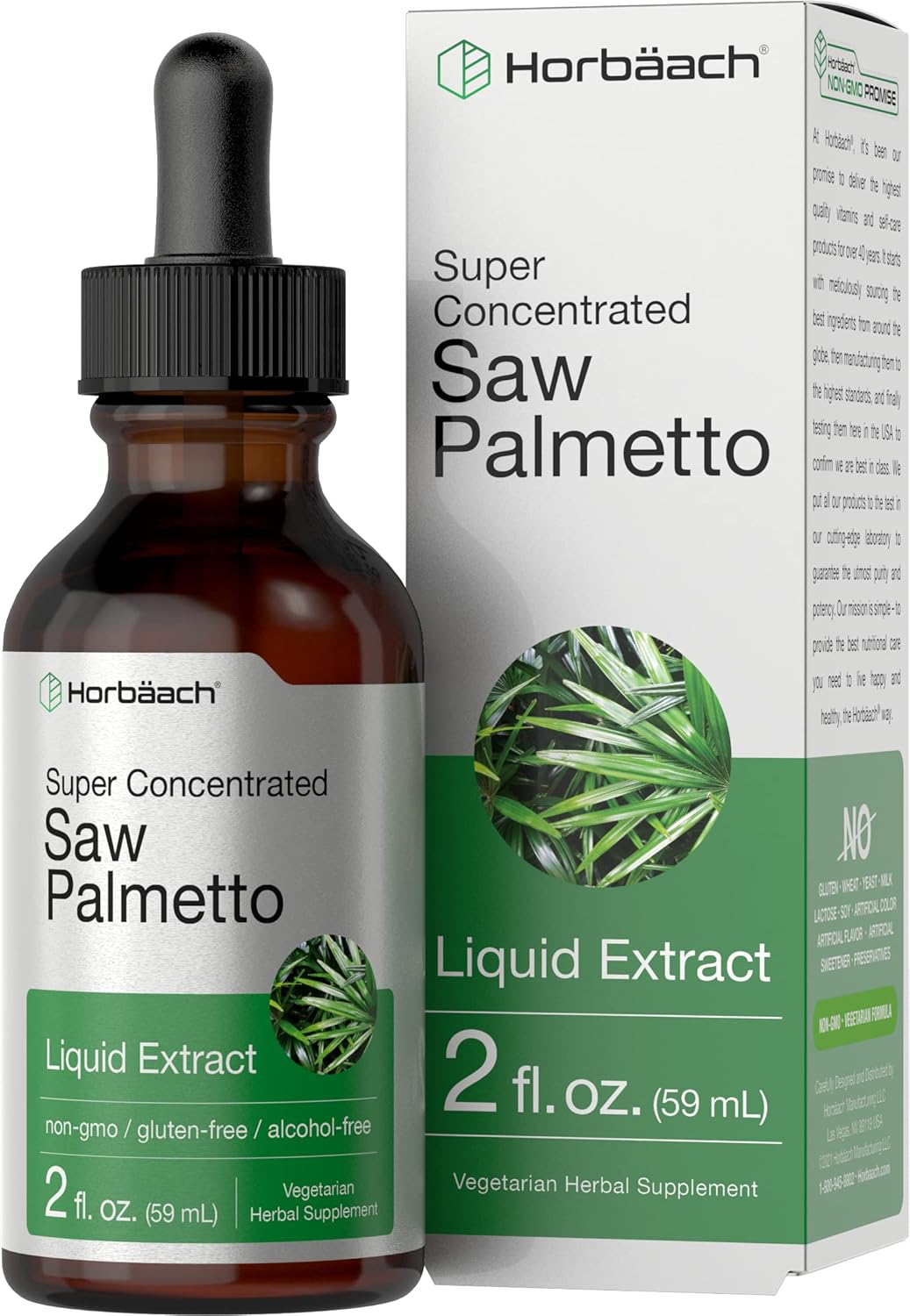 Extracto líquido de Saw Palmetto Horbäach | Sin alcohol, vegano, 2 oz