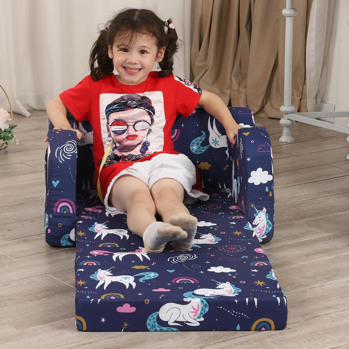 Silla infantil de unicornio arcoíris plegable MOMCAYWEX
