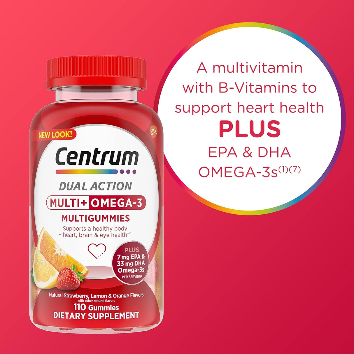 Suplemento Centrum MultiGummies Multi+ Omega 3 para adultos