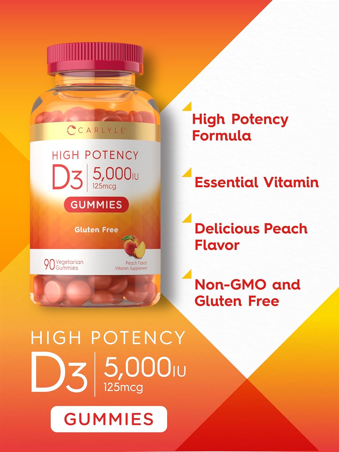 Gomitas de Vitamina D3 5000 IU | Carlyle | Alta Potencia 90 Uds