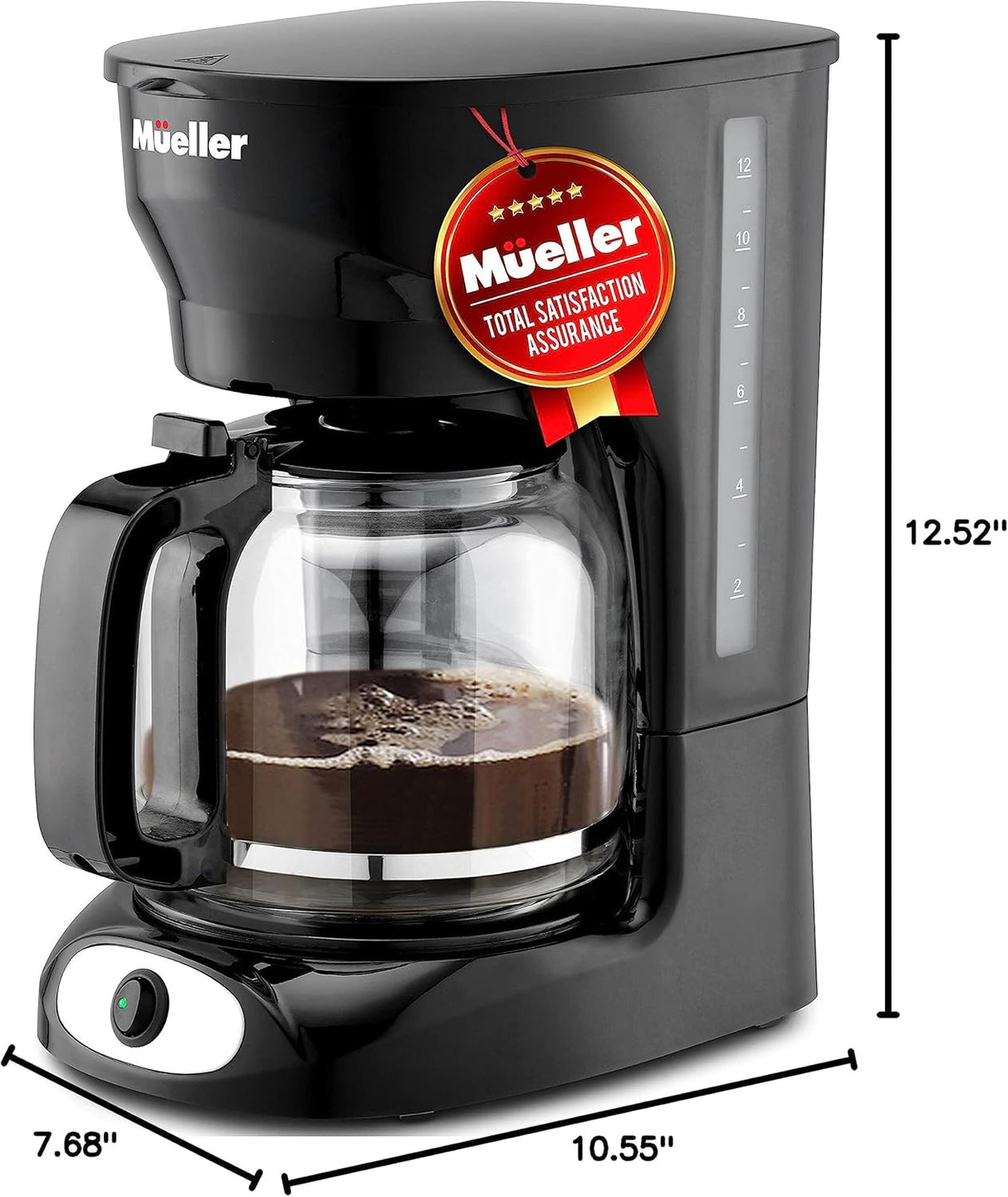 Cafetera Mueller 12 Tazas: Auto-Off, Filtro Reutilizable, Modelo: MCM-12