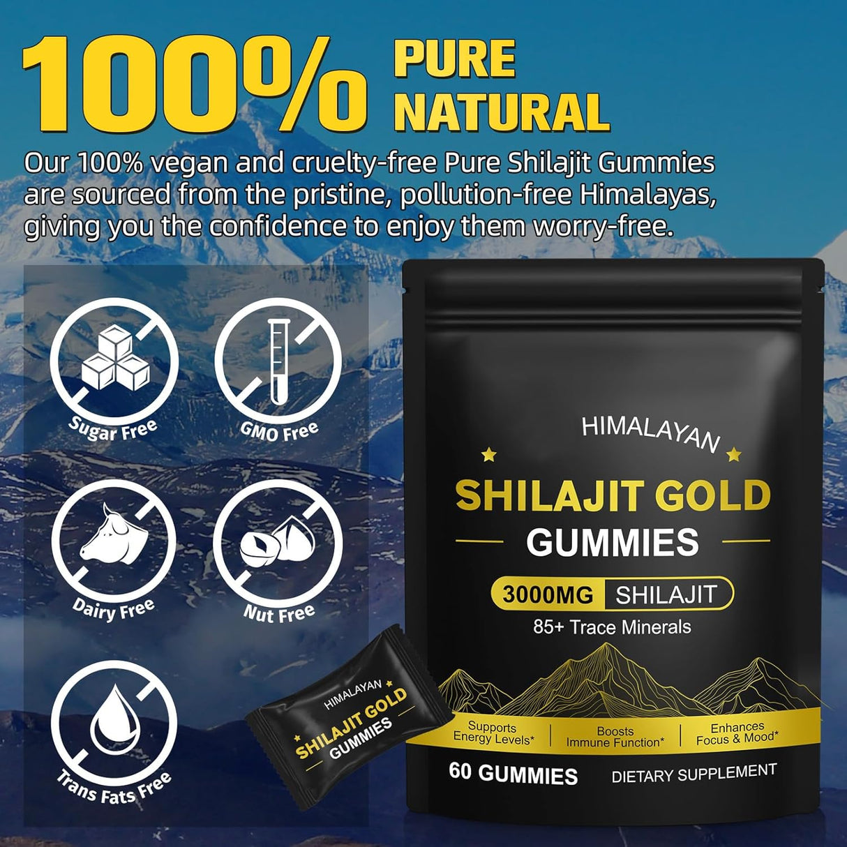 Gomitas de Shilajit Himalaya, Natural, Energía y Inmunidad, 60