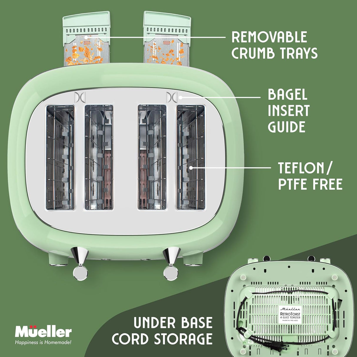 Tostadora retro de 4 ranuras,6 niveles de tostado