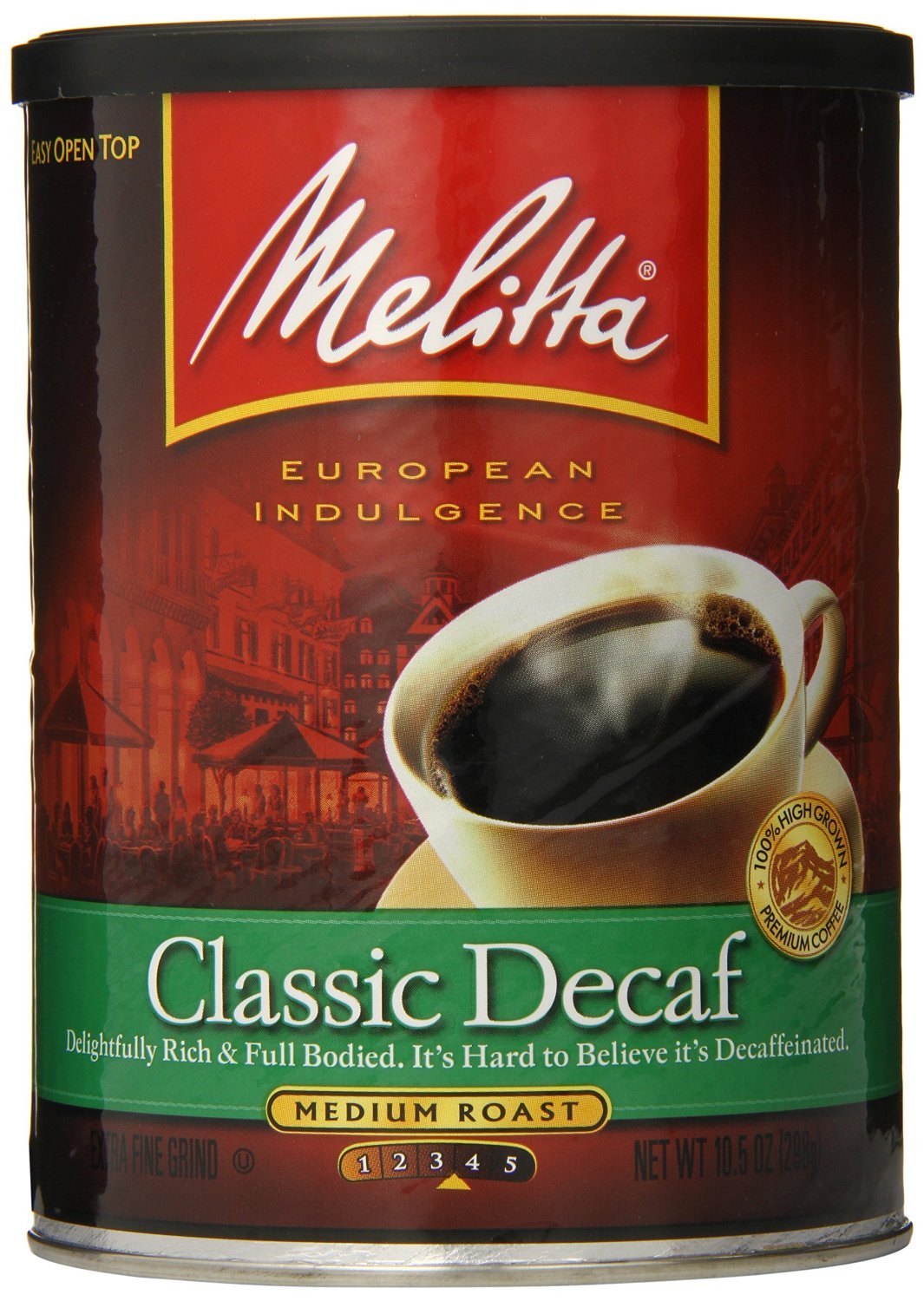 Café Melitta Clásico Descafeinado Tostado Medio, 10.5 oz, 12 Latas