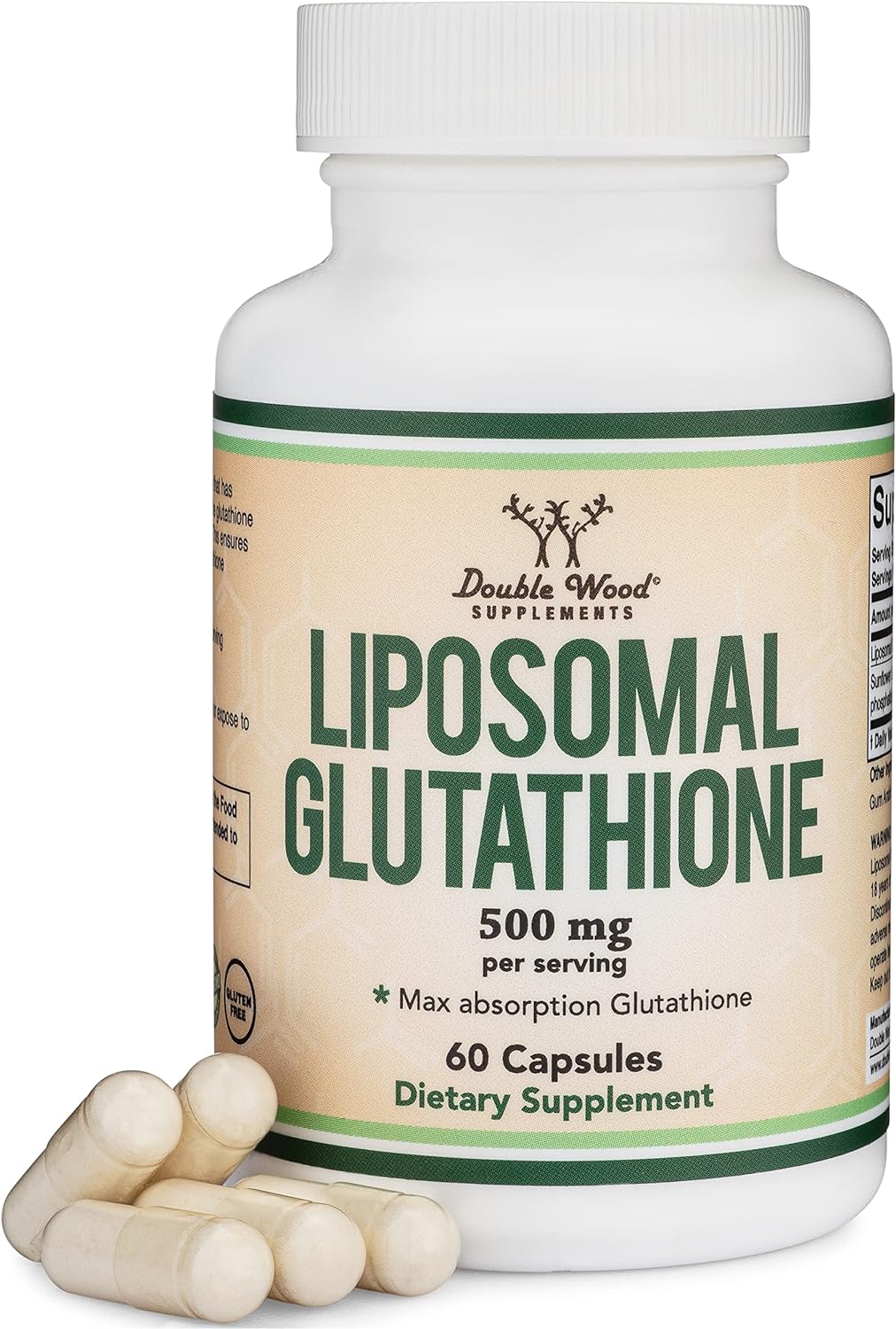 Suplemento Double Wood de glutatión liposomal de 500 mg