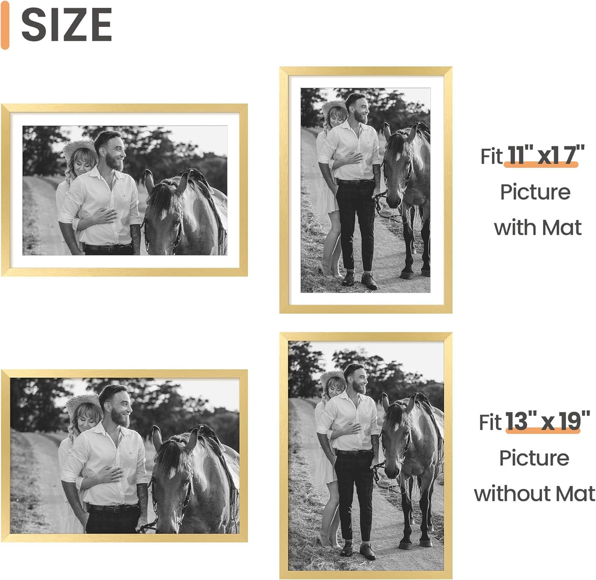 Marco de fotos 13x19 con mat para 11x17 y sin mat