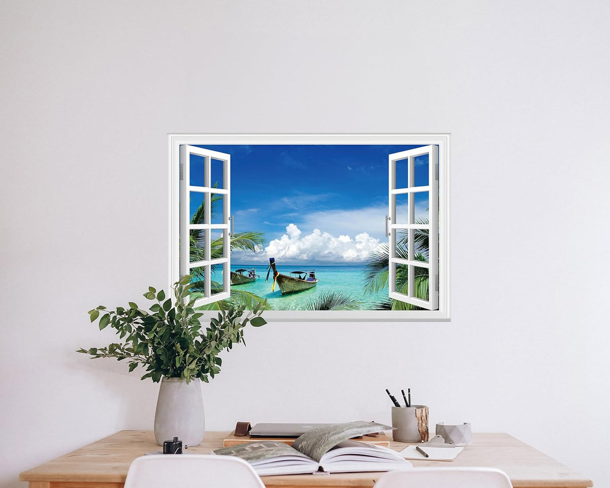 Adhesivo de pared falso para ventana, diseño de barcos.