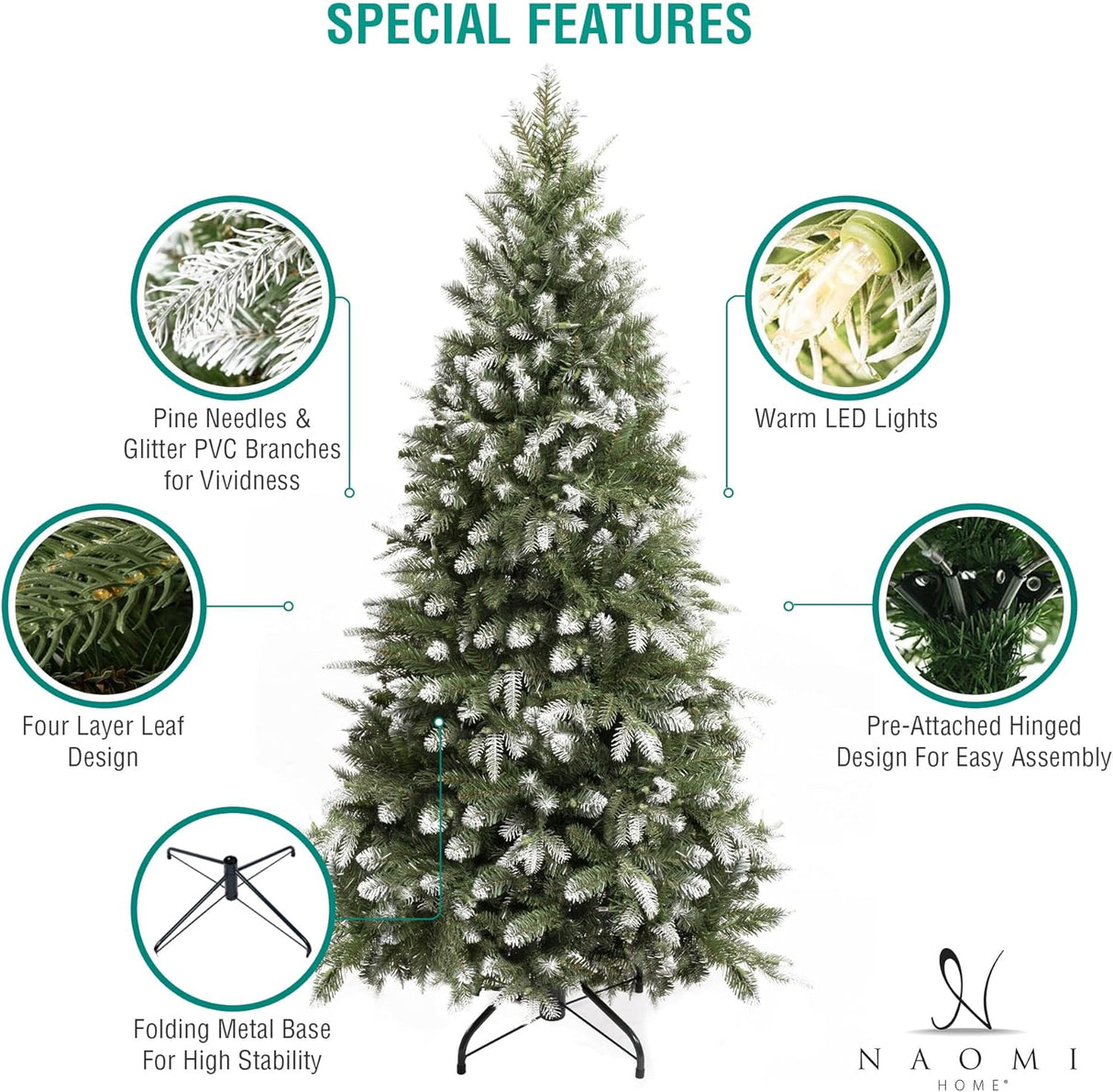 Árbol de Navidad Artificial 7.5ft con Luces y Punta Nevada