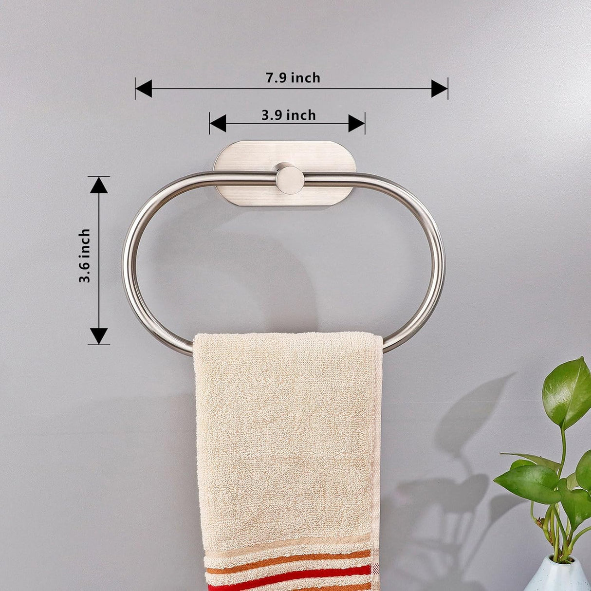 Anillo de Toalla Adhesivo, Acero Inoxidable, Montaje en Pared
