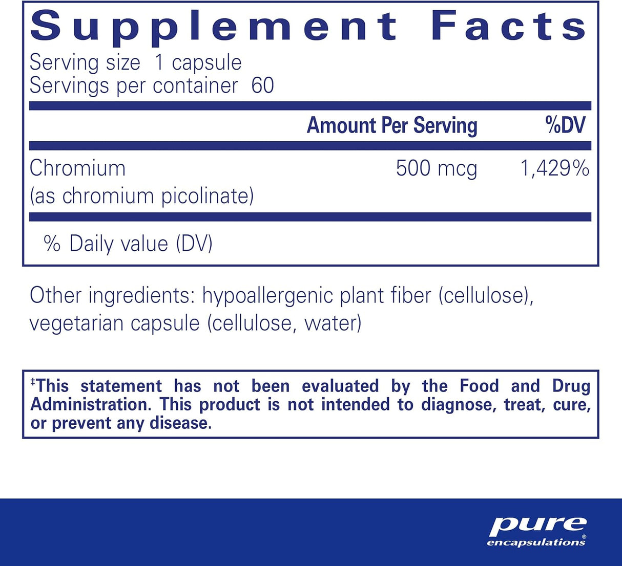 Suplementos Cromo (picolinato) 500 mcg apoyo del metabolismo