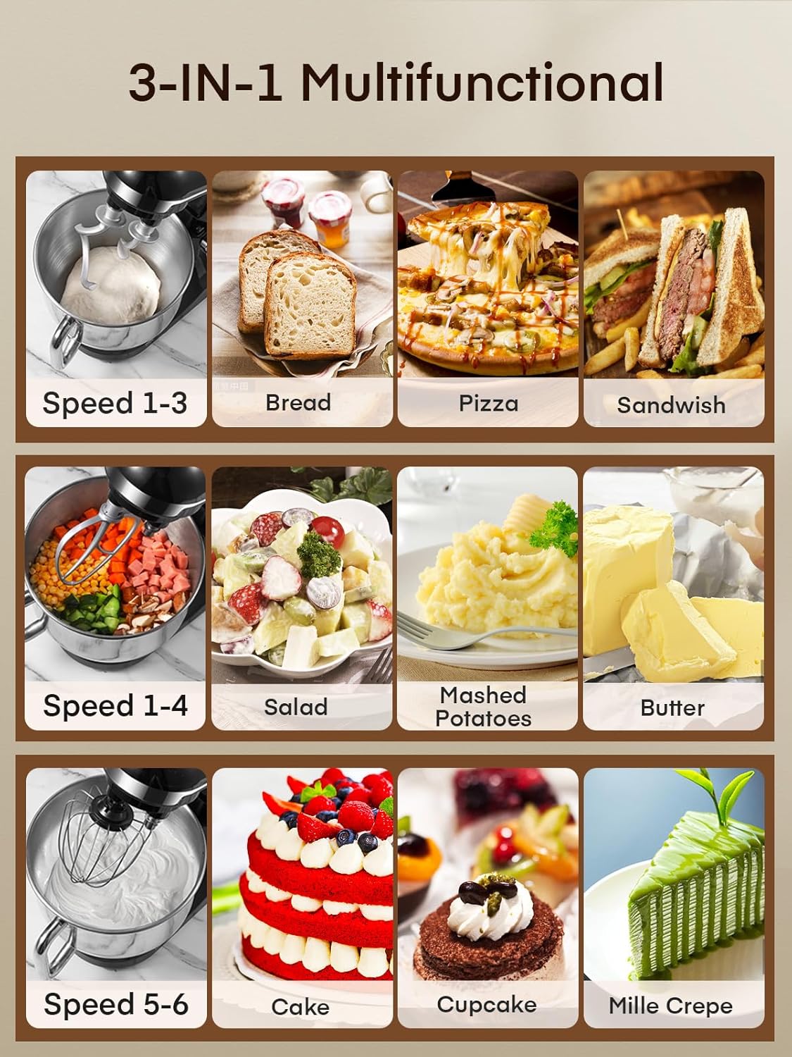 Batidora de Pie Fohere, 6+ P Velocidades, Acero Inoxidable