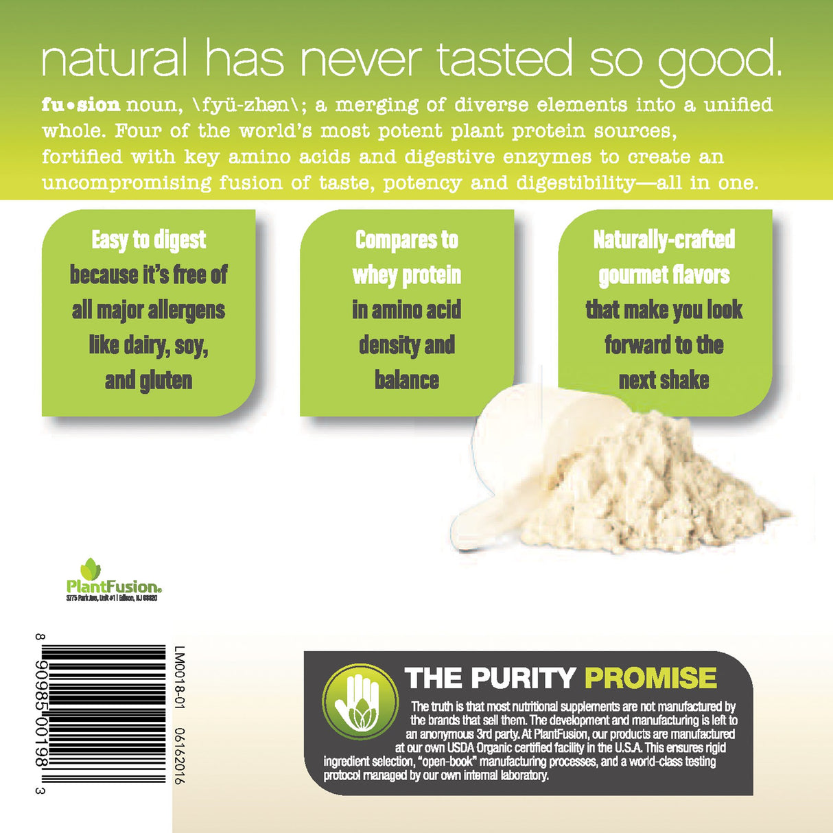 Polvo de proteína a base de plantas completo sin sabor