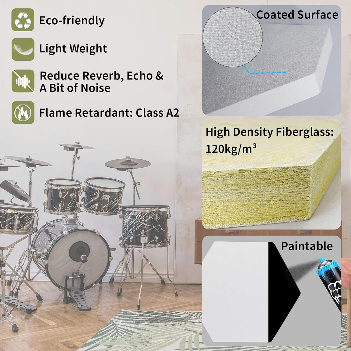 Paneles Acústicos TroyStudio 14.2x12.4 Pulgadas Hexagonales