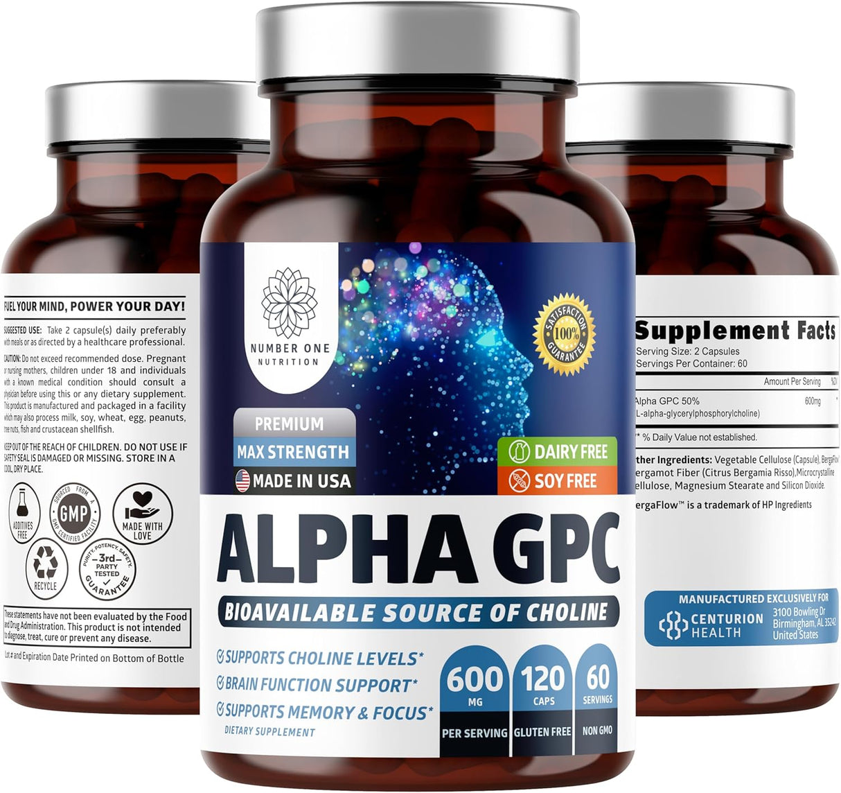 Suplemento de GPC Alpha Premium Number One Nutrition 600mg 120 caps