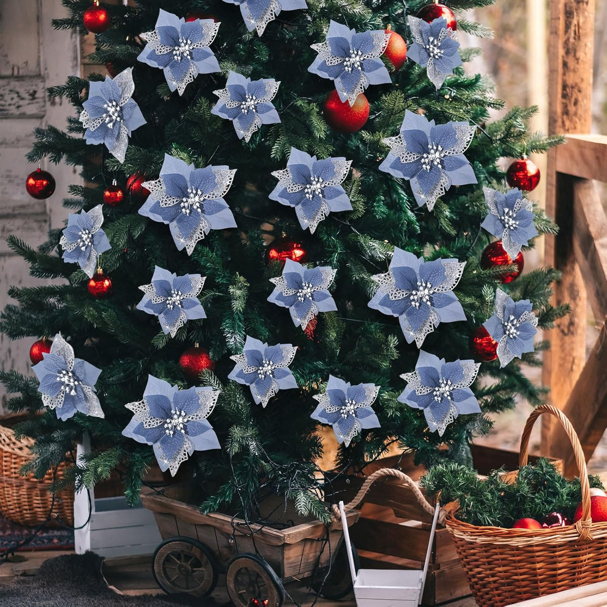 Flores Artificiales de Poinsettia WILLBOND, 36 Piezas, Glitter